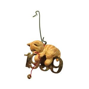 1999 Cat Christmas Ornament Yellow Tabby Kitten Playing With Ball